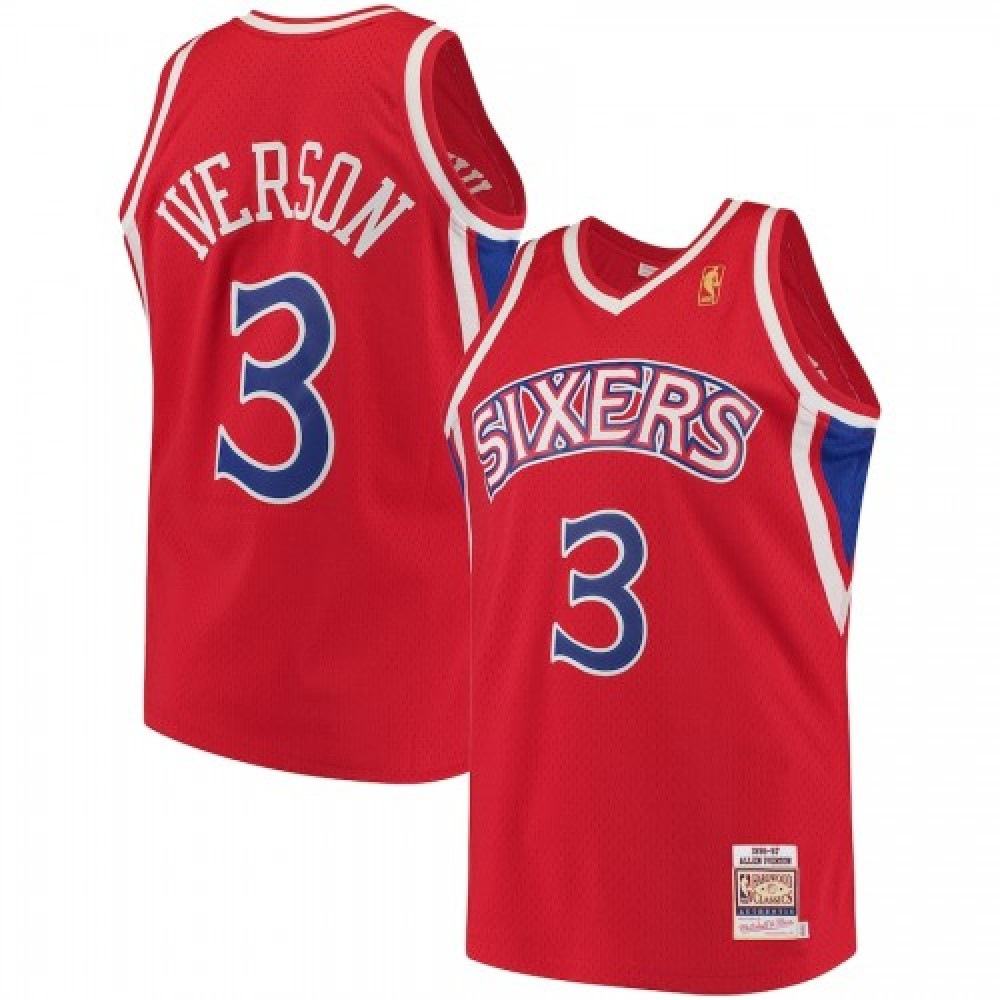 Men's Philadelphia 76ers Allen Iverson #3 Throwback Red Hardwood Classics Jersey-Pro Kit Vault | Brand New 26/27 Sports Jerseys